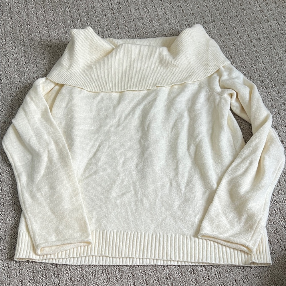 Anthropologie Off-White Cowl Neck Sweater Off the Shoulder